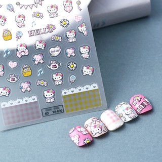 สติกเกอร์ ลายการ์ตูนแมว HELLO KITTY 5D มีกาวในตัว อุปกรณ์เสริม สําหรับตกแต่งเล็บ TS-030