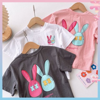 100% cotton girl baby graffiti cartoon rabbit short sleeve top T-shirt cute loose round neck bottoming shirt trendy