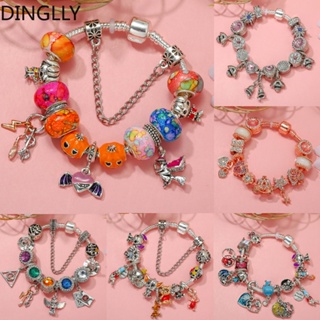 Dinglly ใหม่ สร้อยข้อมือ ลูกปัดน้ําผึ้ง ลายการ์ตูนสัตว์ สีเงิน สําหรับผู้หญิง DIY