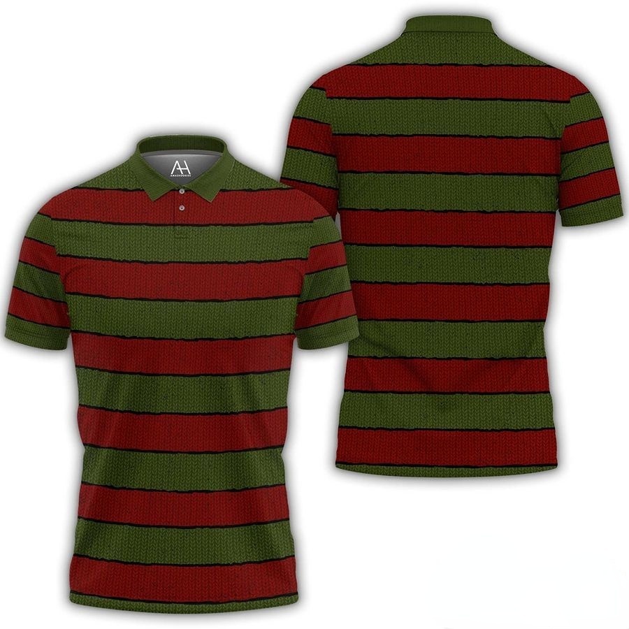 Freddy Krueger เสื้อโปโลสีแดงสีเขียวสบายๆกีฬาเสื้อโปโลหลวมผู้ชายผู้หญิง