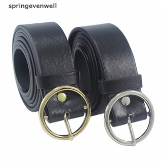 [springevenwell] เข็มขัดหนัง หัวเข็มขัดโลหะ ทรงกลม แฟชั่นสําหรับผู้หญิง พร้อมส่ง