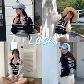 L.A Shop เสื้อไหมพรมแขนยาว ดีเทลลายทาง แขนผ้าชีฟองน่ารัก "1688"