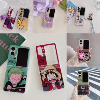 3in1 เคสโทรศัพท์มือถือแบบแข็ง ใส กันกระแทก ลายการ์ตูนเฮลโลคิตตี้ ลูฟี่ โซโร 3D พร้อมจี้โซ่คล้อง สําหรับ OPPO Find N2