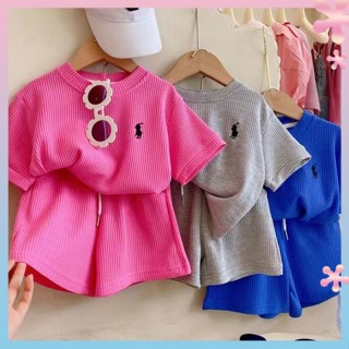 Korean childrens wear boys and girls sports suit fashionable fashion 2022 summer childrens top shorts casual two-piece suit