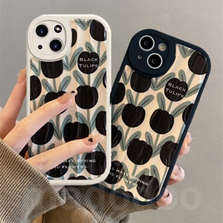 Soft Casing Redmi 12C A1 A2 10 10C 10A 9A 9C 9T Note 12 11 11S 10S 9S 9 Pro 8 7 2022 4G 5G POCO X5 X3 NFC K20 10T Black Tulip Flowers Ooval Fine Hole Lens Shockproof Phone Case Cover XPN 43