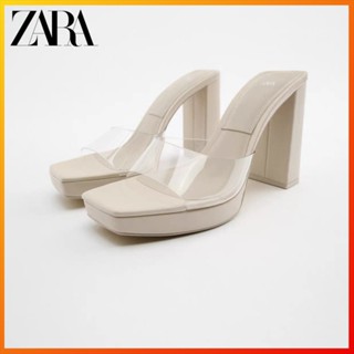 Zara ใหม่ รองเท้าส้นสูง สีเบจ แฟชั่นฤดูใบไม้ผลิ สําหรับผู้หญิง 1327910 098