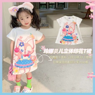 Western style girls milk cotton cartoon Babel short-sleeved dress white baby long T-shirt skirt new summer