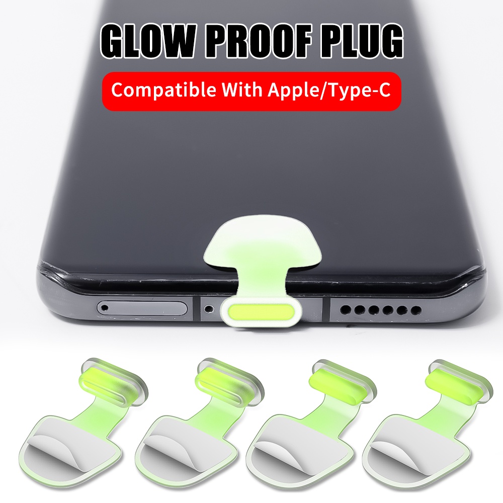 สําหรับ IPhone Type-C ป้องกันการสูญหาย ปลั๊กกันฝุ่น กันน้ํา ซิลิโคน โทรศัพท์มือถือ อินเตอร์เฟซ ที่อุดฝุ่น จุกปิด สีฟ้าและสีเขียว พอร์ตชาร์จ ฝาครอบป้องกัน เรืองแสง