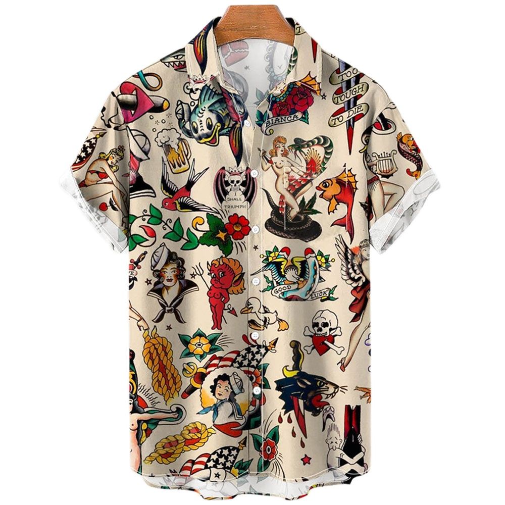เสื้อเชิ้ตแขนสั้นลําลอง ทรงหลวม ระบายอากาศได้ดี ลายนางเงือก 3 มิติ สไตล์ฮาวาย แฟชั่นฤดูร้อน สําหรับผู้ชาย 2023