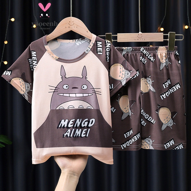 【YAOEENH】พร้อมส่ง ชุดนอน เสื้อแขนสั้น กางเกงขาสั้น ลายการ์ตูน สองชิ้น ขนาดใหญ่ 100-165 ซม. สําหรับเด็กผู้ชาย