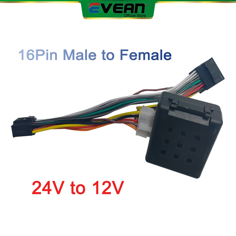 Evean สายเคเบิลแปลงแรงดันไฟฟ้า Android 16P ตัวผู้ เป็นตัวเมีย 24V เป็น 12V สําหรับวิทยุ Android สเตอริโอ