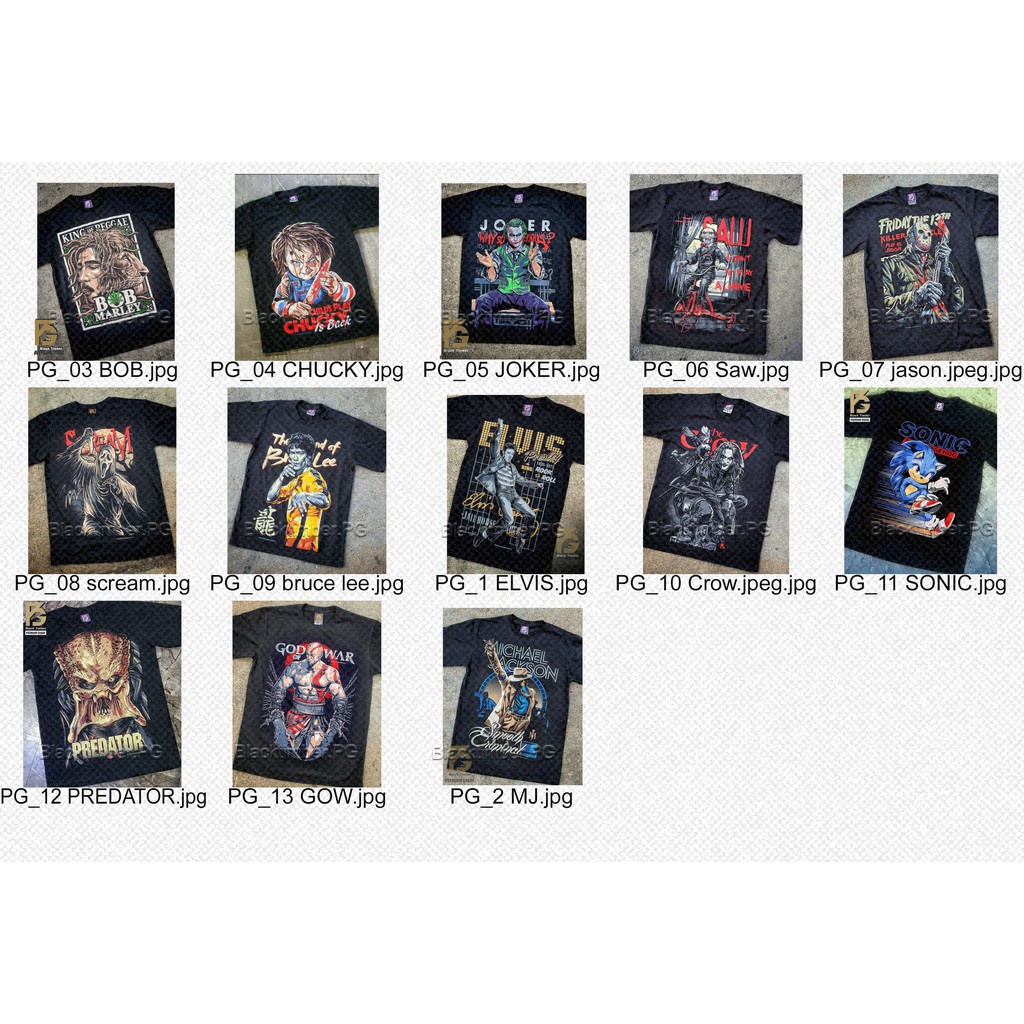 เสื้อยืด Bob Chucky Joker Saw Jason Scream Brucelee Elvis Crow Sonic เสื้อยืดสีดำ Blacktimber.PG siz