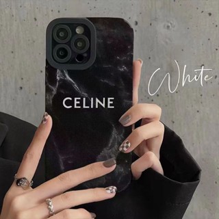 CELINE แฟชั่น!เคสโทรศัพท์มือถือแบบนิ่ม ลายหินอ่อน สีดํา สําหรับ iPhone 7 8 Plus SE 2020 X XR XS Max 11 12 13 14 Pro Max