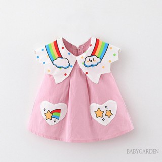 Babygarden-9m-2y ชุดเดรสแขนกุด คอตุ๊กตา พิมพ์ลายเมฆ หัวใจ สีรุ้ง สําหรับเด็กผู้หญิง