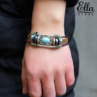 Ellastore123 สร้อยข้อมือ ประดับลูกปัดเทอร์ควอยซ์เทียม สไตล์วินเทจ สําหรับทุกเพศ