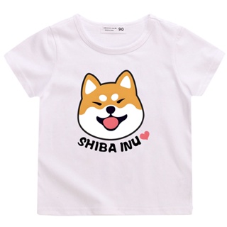 เสื้อยืดคอกลม พิมพ์ลายการ์ตูนกราฟฟิค Shiba Inu น่ารัก แฟชั่นฤดูร้อน สําหรับเด็กผู้ชาย และเด็กผู้หญิง