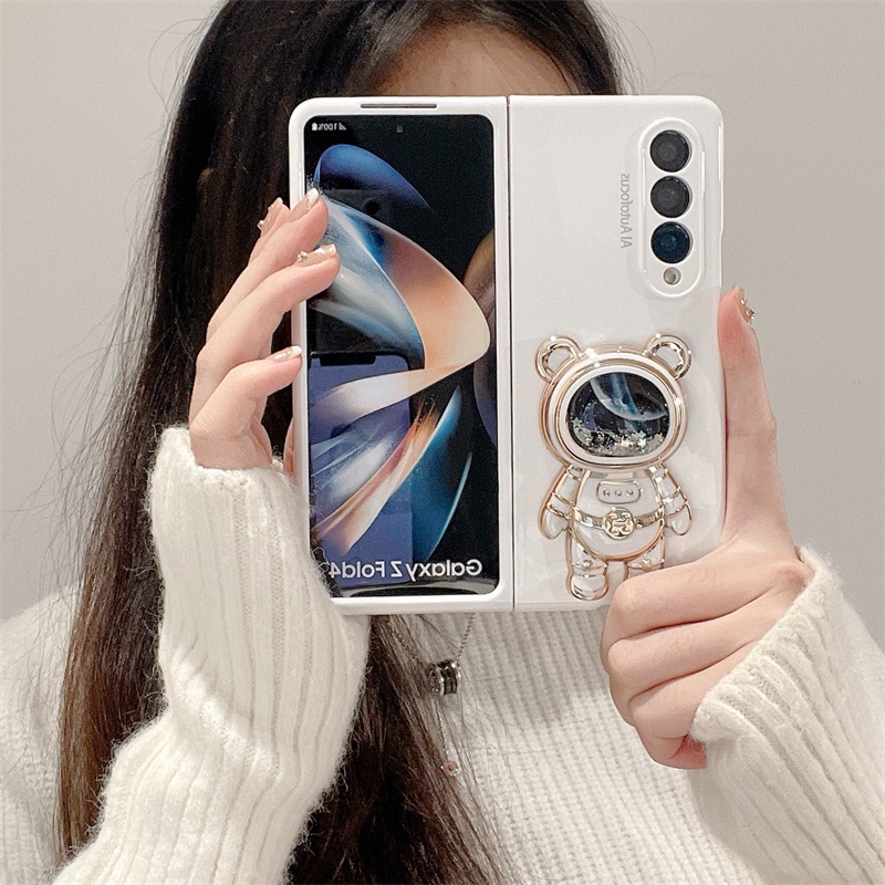 SAMSUNG ซัมซุง กาแลคซี Z พับ 6 5 4 3 2 5ก แฟชั่นน่ารักการ์ตูนอวกาศนักบินอวกาศยึดยืน ชม. แก่กว่า ผิวแข็งกรณีโทรศัพท์ปก