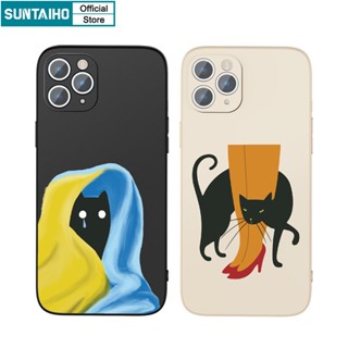 Suntaiho Fashion Creative Art Oil Painting Cat Pattern Silicone Soft Case Compatible for iPhone 11 Pro Max 14 12 13 XS X XR XS Max 7 8 Plus Dirt-resistant Casing