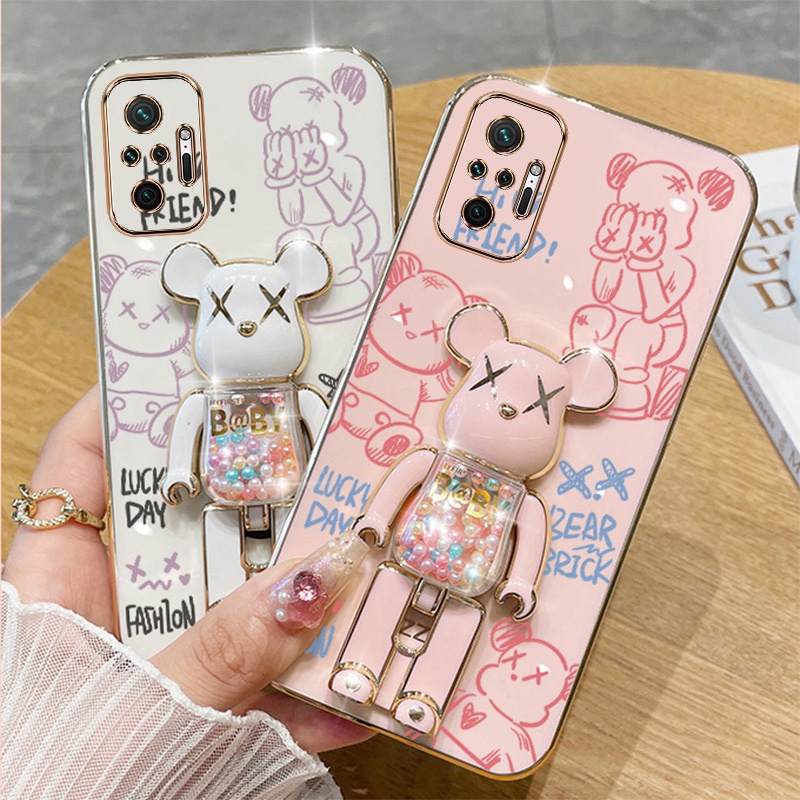 เคสโทรศัพท์มือถือแบบนิ่ม TPU บางมาก กันกระแทก ลายหมีโหด 3D พร้อมที่ตั้งวาง สีแคนดี้ สําหรับ Redmi note 10 4g note 10 pro 4g note 10 5g