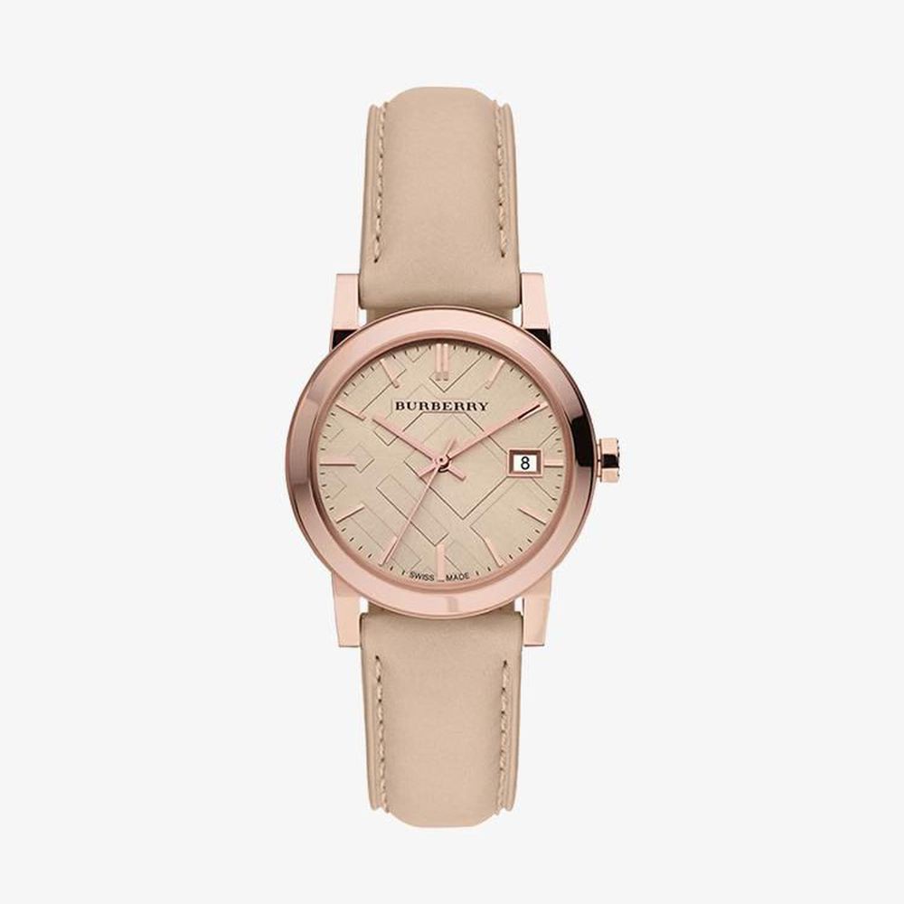 (ของแท้) นาฬิกาข้อมือผู้หญิง Burberry The City Leather Strap Rose Gold BU9109 สินค้าพร้อมส่ง