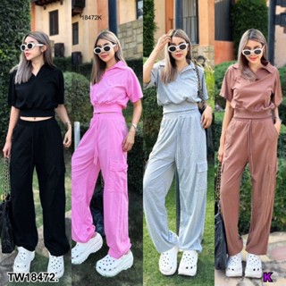 ส่งไว 💗พร้อมส่ง set   เสื้อคอปก + กางเกงขาายวเอวสูงจั้มปลายขา เสื้อผ้าผู้หญิง ชุดเซ็ต ชุดเดรส ทำงาน   เสื้อผ้าสาวอวบ
