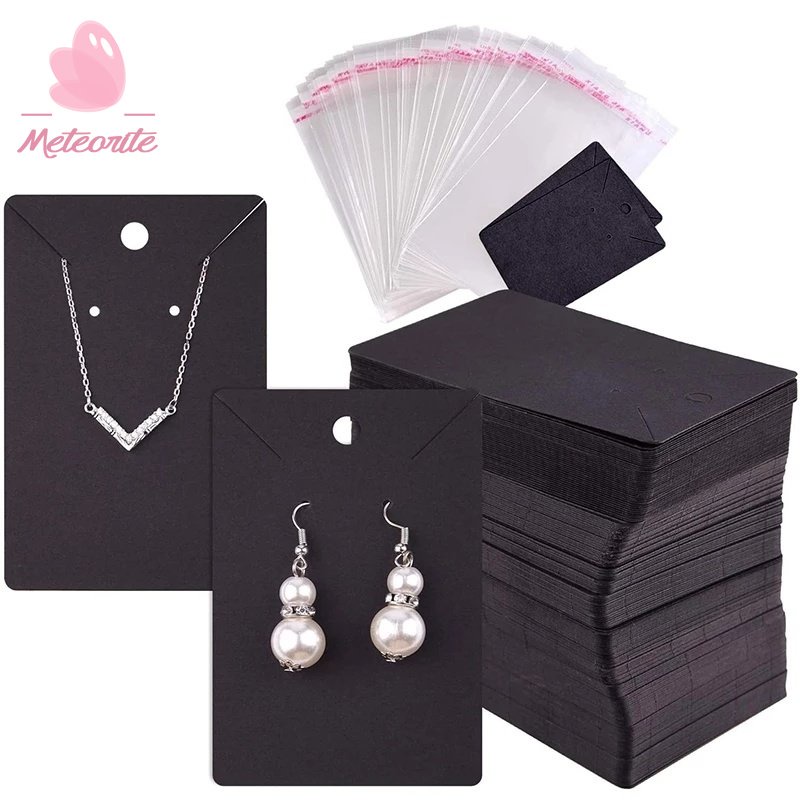 50 Pcs/Set Necklace Earring Display Cards/ Self-Seal Bags Kraft Paper Card for DIY Jewelry Packaging