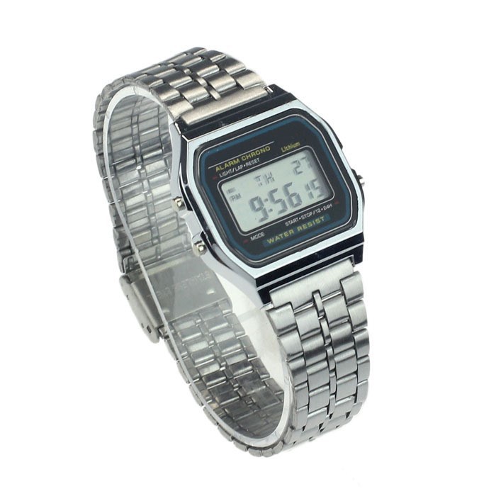 [JOM Promosi PANAS] นาฬิกาข้อมือดิจิทัล LED สายสเตนเลส สําหรับผู้ชาย และผู้หญิง