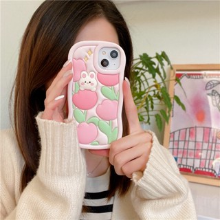 เคสซิลิโคนนิ่ม ลายการ์ตูนกระต่าย ดอกทิวลิป 3D สําหรับ iphone 14 13 12 pro max 11 14promax