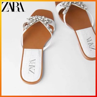 Zara รองเท้าแตะ อะคริลิค ประดับเพชร