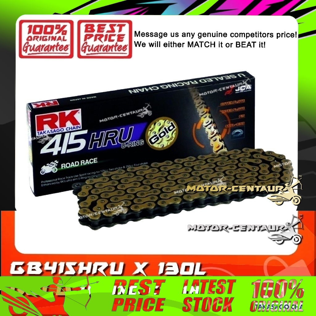 RANTAI RK U-RING RACING CHAIN GB415HRU X 130J GOLD COLOR PLATED (INNER & OUTER LAYERS) GB 415 HRU