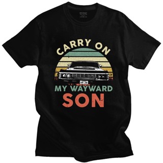 เสื้อยืดแขนสั้นเสื้อยืดผ้าฝ้าย 100% พิมพ์ลาย Carry On My Wayward Son Songs คุณภาพสูง สําหรับคู่รักS-5XL