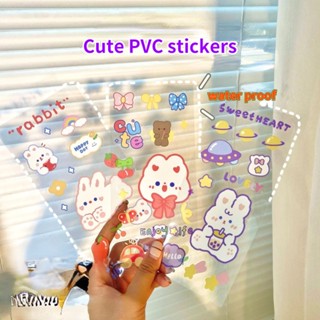 สติกเกอร์ PVC ลายกระต่ายน่ารัก กันน้ํา สําหรับตกแต่งสมุดโน้ตบุ๊ก แล็ปท็อป 1 แผ่น