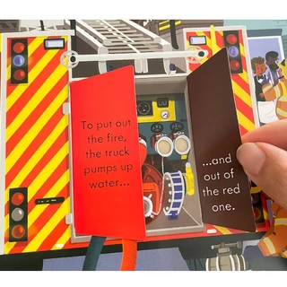 Usborne Peep Inside ธีการทำงานของรถดับเพลิง หนังสือการ์ดภาษาอังกฤษ 3D Flap หนังสือการศึกษาสำหรับเด็ก