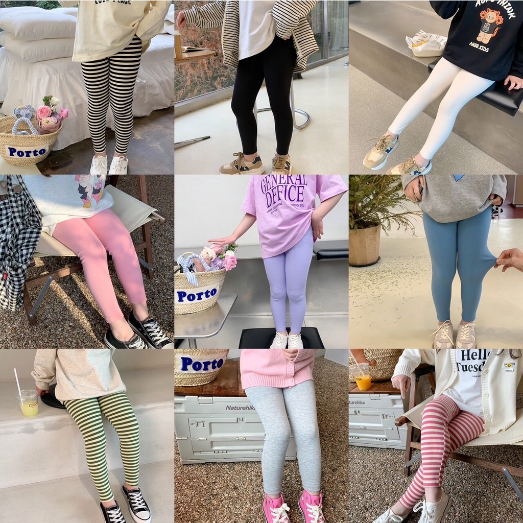 PRETTY BABY เลคกิ้งเด็ก สีพาสเทลผ้านุ่มยืดหยุ่น กางเกงเด็กหญิง (663)