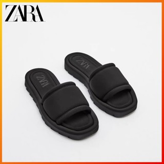 Zara รองเท้าแตะ รองเท้าชายหาด พื้นทรงแบน TRF สีดํา เหมาะกับฤดูร้อน สําหรับผู้หญิง3612010 040