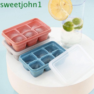 Sweetjohn ถาดแม่พิมพ์ซิลิโคน ทรงสี่เหลี่ยม ปลดง่าย พร้อมฝาปิด 6 ช่อง สําหรับทําน้ําแข็ง ค็อกเทล บาร์