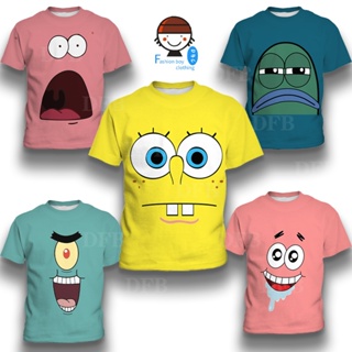 เสื้อยืดแขนสั้นลําลอง พิมพ์ลายการ์ตูน SpongeBob SquarePants สวมใส่สบาย เหมาะกับของขวัญวันเกิด สําหรับเด็กผู้ชาย อายุ 3-12 ปี