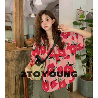 2TOYOUNG เสื้อ เสื้อเชิ้ต เสื้อแฟชั่นผู้หญิง เสื้อเกาหลี เสื้อวันหยุด floral resort shirt MA1605