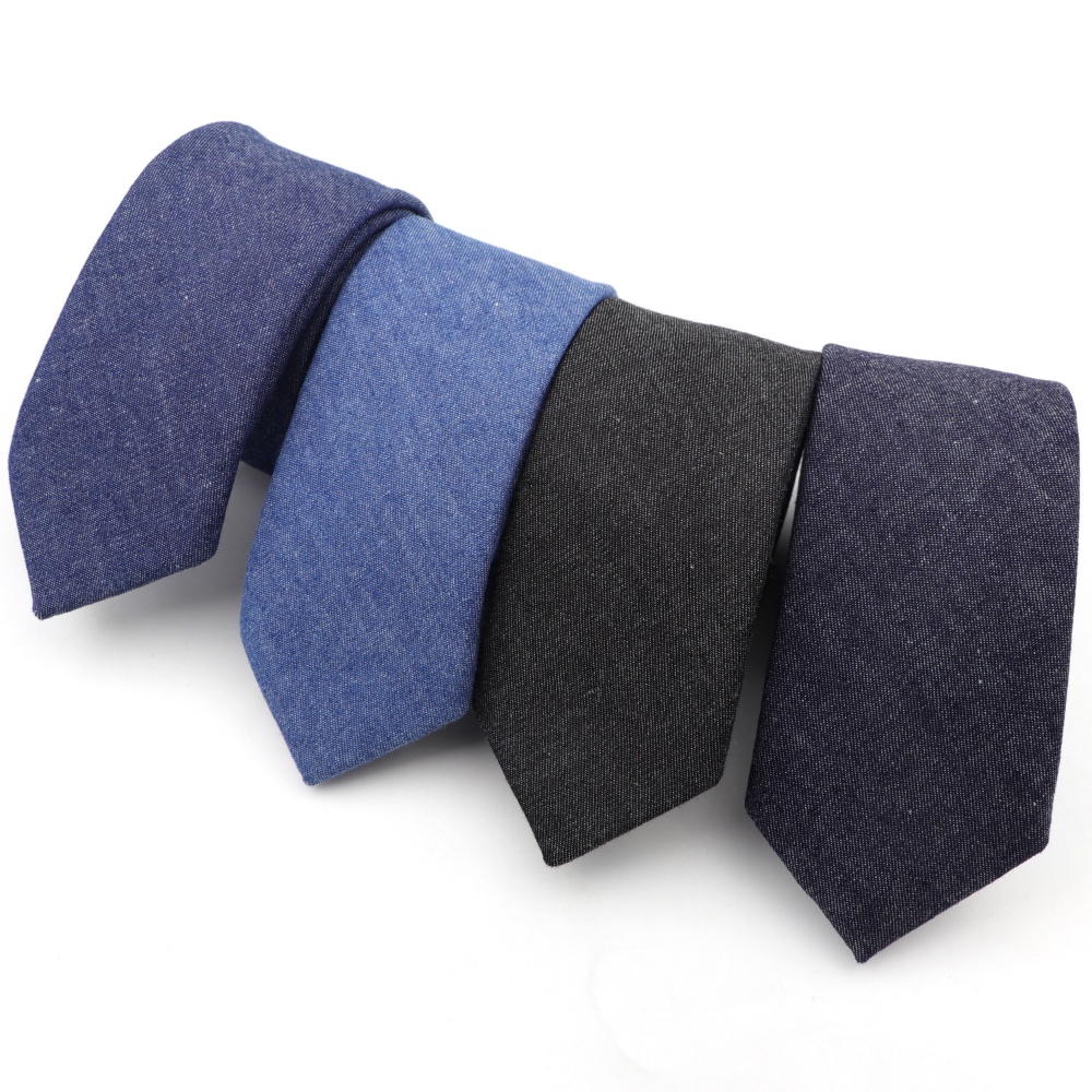 Zonfaz คลาสสิกผ ้ าฝ ้ ายยีนส ์ ผูกผู ้ ชายสีดําสีฟ ้ าสีทึบ Tie แคบ 6 ซม.กว ้ างเนคไท Slim Skinny คอ Tie หนาธุรกิจเนคไท