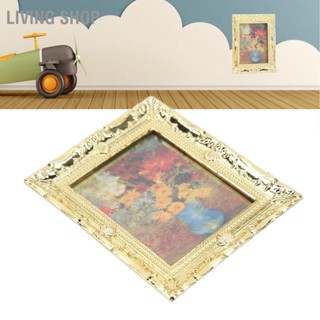 Living Shop บ้านตุ๊กตาภาพวาดสีน้ำมันดอกไม้รูปแบบ Mini Mural ทองกรอบรูปจำลอง 1:12 อุปกรณ์เสริมบ้านตุ๊กตา