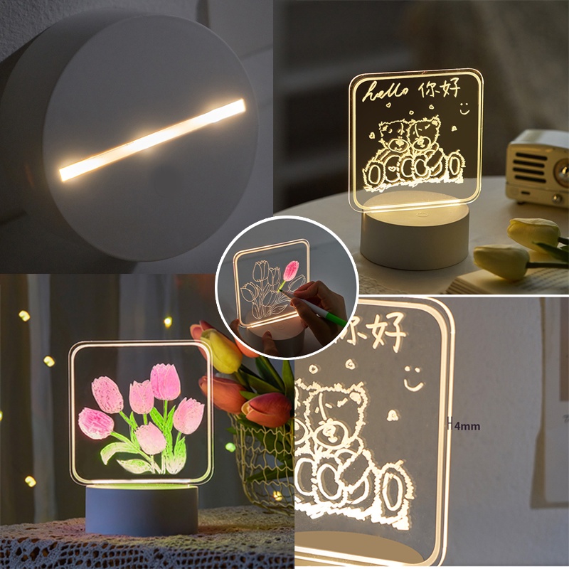 แผ่นรองเขียนเรืองแสง อะคริลิคใส LED โคมไฟข้างเตียง สามารถระบายสีได้ สามารถลบได้ - รูปที่ 3