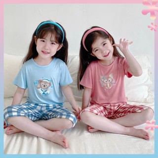 Girls pajamas summer thin modal childrens cartoon home suit babys seven-quarter sleeve air conditioning suit