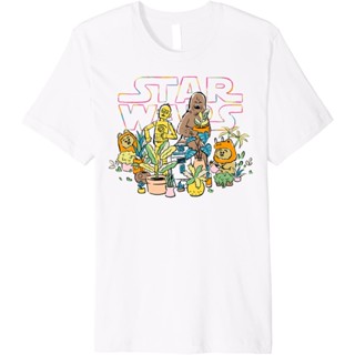 เสื้อยืดแขนสั้นเสื้อยืด Star Wars C-3PO and Chewbacca Plant Doodle PremiumS-5XL