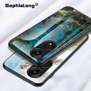 เคสโทรศัพท์มือถือกระจกนิรภัย แบบแข็ง พิมพ์ลายหินอ่อน สําหรับ OPPO Reno8 T A1 Pro A17 A17K A58 A58X Reno 8 T 8T 4G 5G