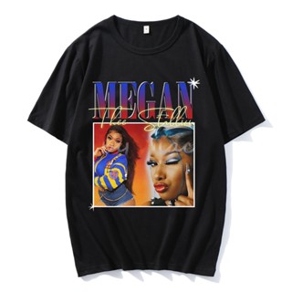 [S-5XL] เสื้อยืดแขนสั้น คอกลม แบบนิ่ม พิมพ์ลายกราฟิก Rap Singer Megan Thee Stallion สไตล์เกาหลี วินเทจ สําหรับผู้หญิง