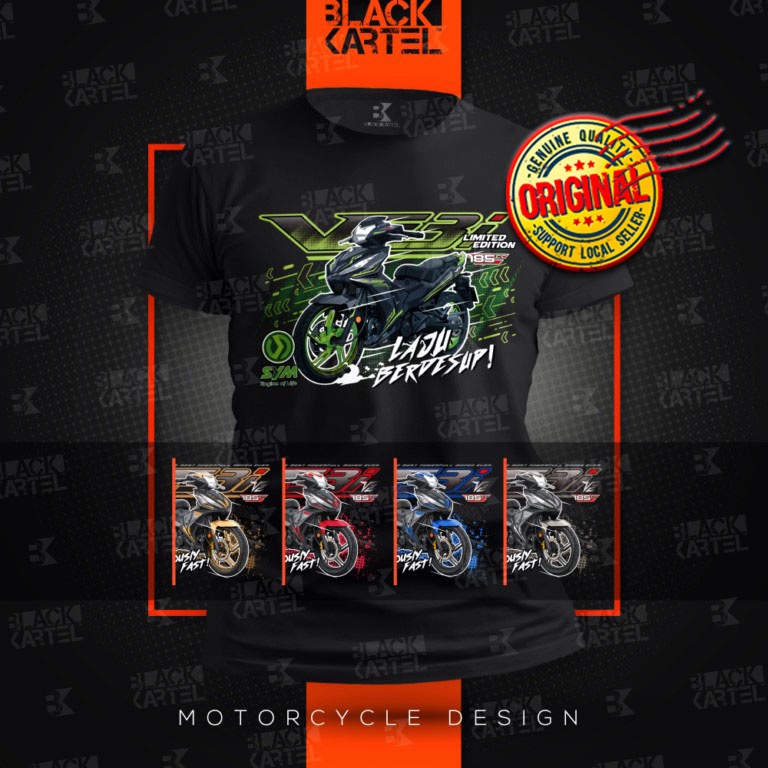 ประหยัดที่สุด! [BAJU / T SHIRT MOTOR SYM - VF3i - 185 V2 ] เสื้อยืด Ride / Cotton / BKDESIGN