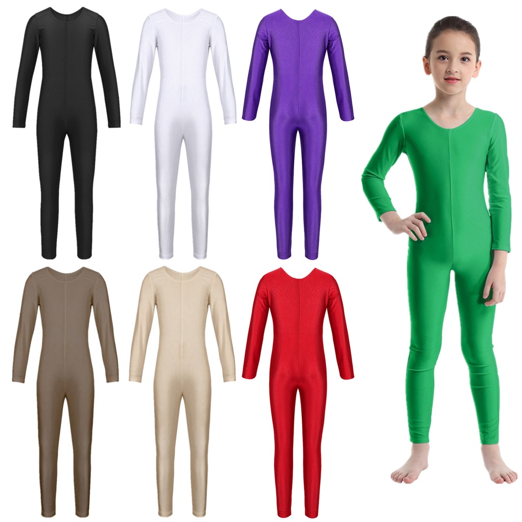 เด็กสาวแขนยาวบัลเล่ต์เต้นรํายิมนาสติก Leotard Jumpsuit Unitard Dancewear