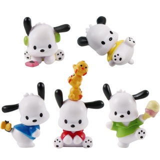 ตุ๊กตาฟิกเกอร์ Sanrio Pacha Dog น่ารัก แบบสร้างสรรค์ สไตล์ญี่ปุ่น สําหรับตกแต่งเค้กวันเกิด จํานวน 5 ชิ้น ต่อชุด