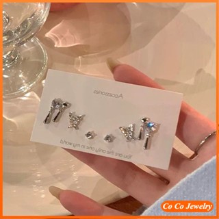 6pcs/set Korean Zircon Butterfly Heart Stud Earrings for Women Fashion Accessory Gift