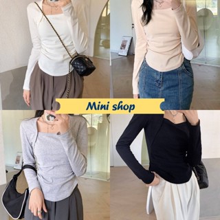 Mini shop🌸พร้อมส่ง🌸 (C592) เสื้อไหมพรมแขนยาว ดีเทลสายรูดด้านข้าง น่ารักใส่สบายๆ